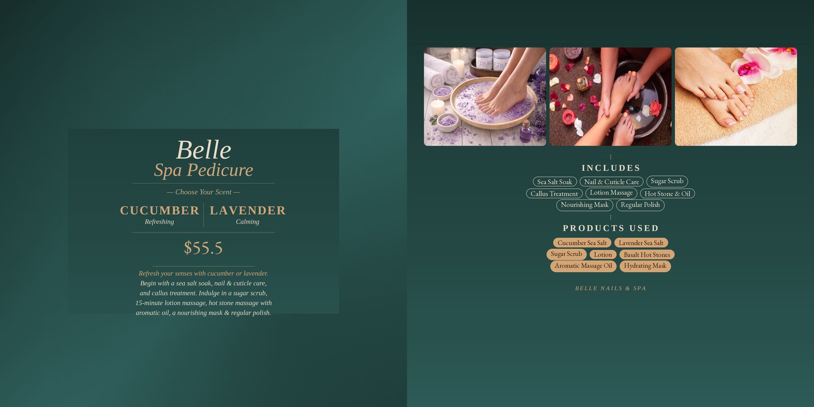 Belle Spa Pedicure menu and pricing