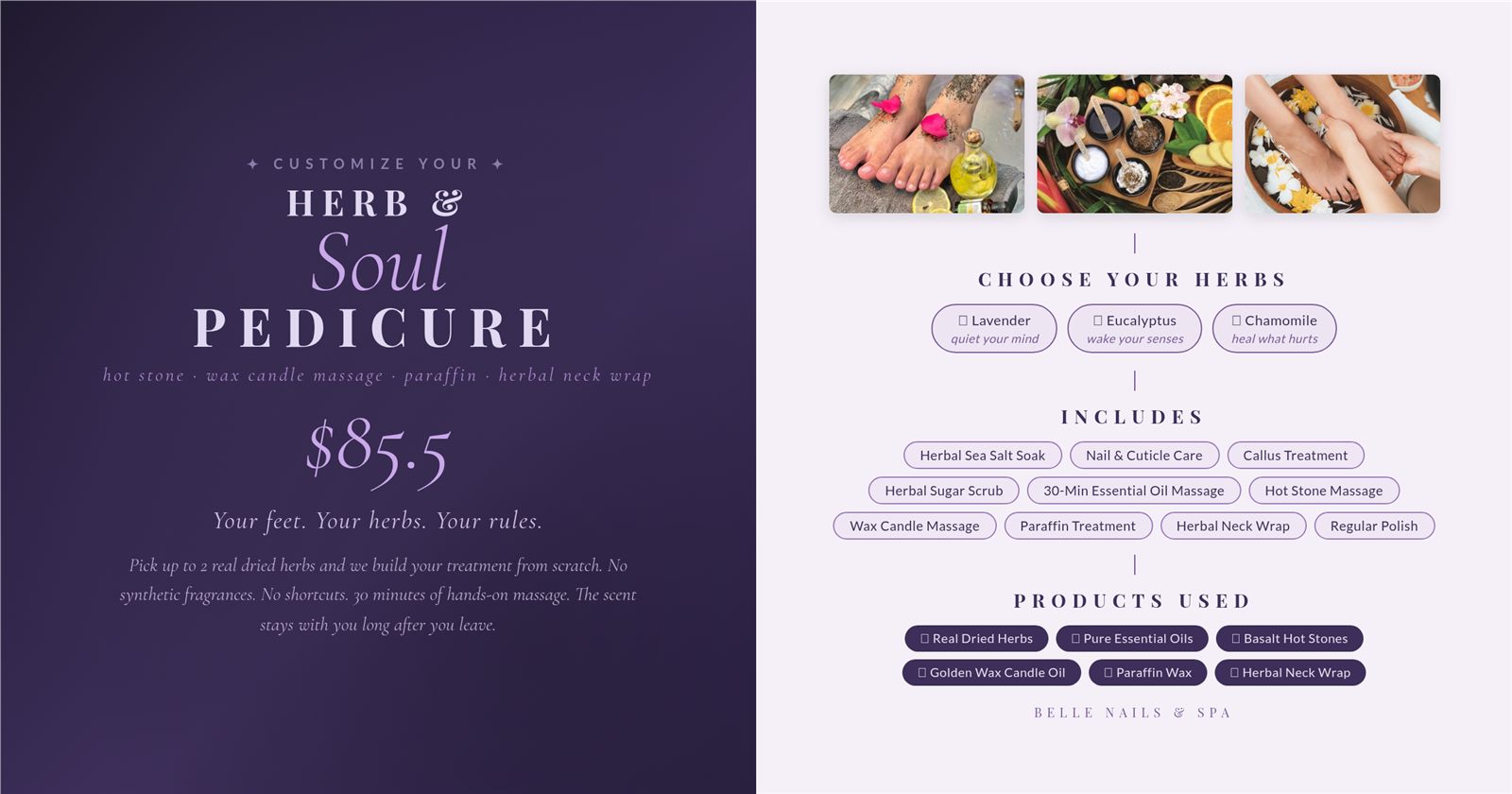 Herb & Soul Pedicure menu and pricing