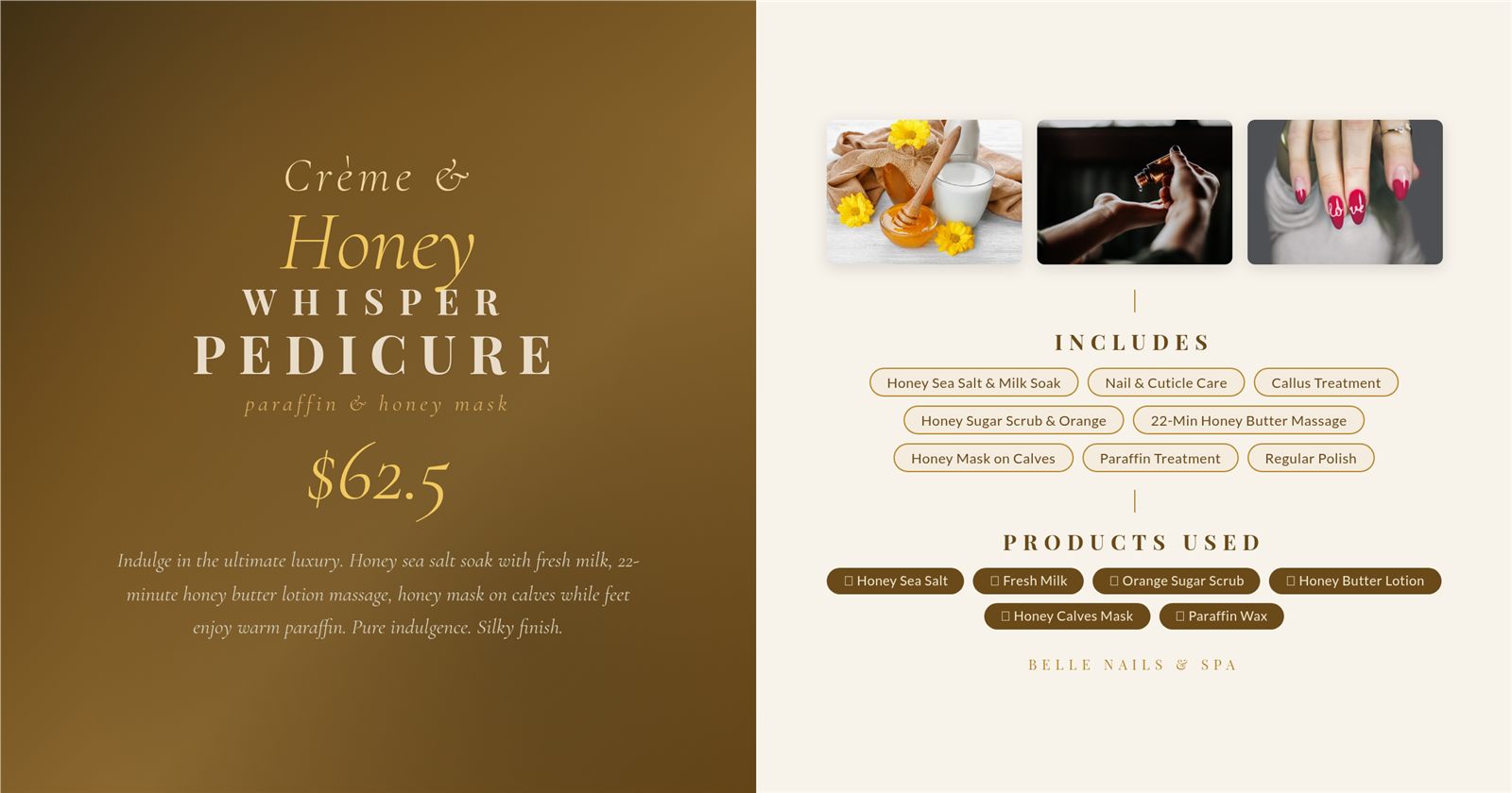 Honey Whisper Pedicure menu and pricing